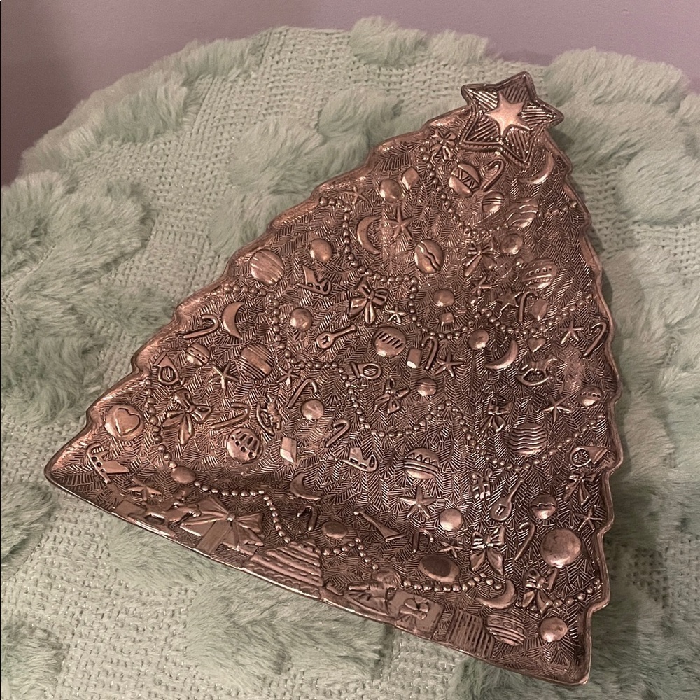 Silver Christmas Tree Decorative Tray- candy dish